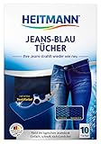 Heitmann Jeans Blau Tücher (10 Tücher, Blau): Färbetücher für alte Jeans im neuen Look, Farb-Erhalt in Jeansblau beim Waschen, Rückstandsfreie Pflege gegen Verblassungen