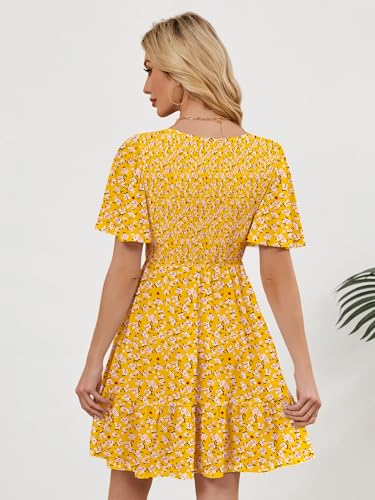 Image of UEAL Womens Cute Floral Smocked V Neck Flutter Sleeve Sundress with Pockets Casual Spring Summer Dresses for Women 2026