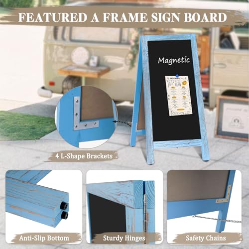 Image of Double-Sided Magnetic 40 inch x 20 inch Blue Chalk Board Sign Board | Wooden A-Frame Sign, Sandwich Board Signs Outdoor, Chalkboard Easel, Menu Board for Restaurant, Business or Wedding