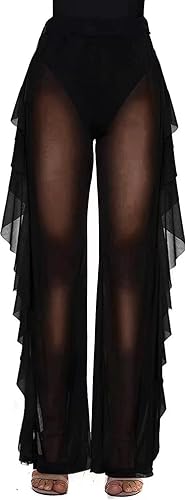 Willow Dance Pantalones de malla transparente con volantes para mujer, diseño de perspectiva, parte inferior de bikini