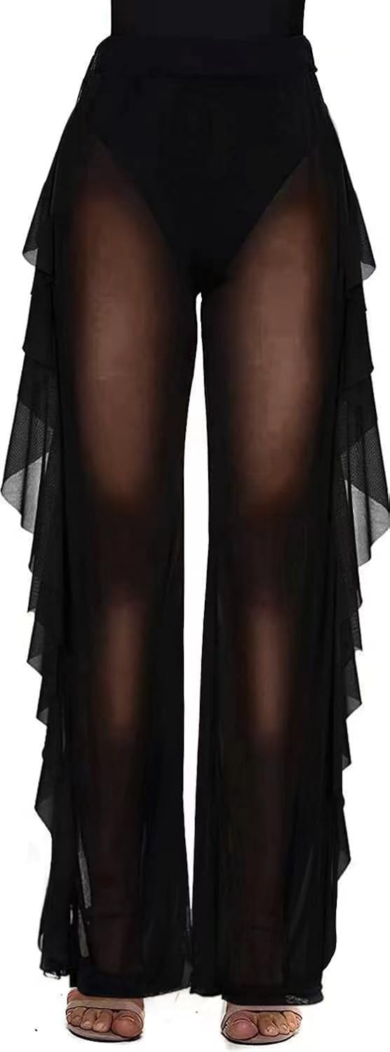 Women's Sheer Mesh Ruffle Pants Swimsuit Cover up Kuwait Ubuy