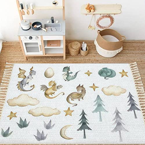 Image of Area Rug Dragon Baby Animals Watercolor Woven Rug Patio Mat Outdoor Scandinavian Rug Minimalist Home Decor Living Room Bedroom Kids Playroom Bathroom Rug 4x6'