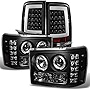 AKKON - For GMC Sierra [LED Dual Halo Ring] Black Bezel Headlight + [C-SHAPE LED] Tail Brake Lights Lamp Set