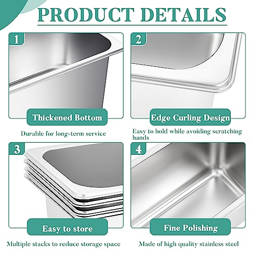 Jinei 1/4 Size 6 Inch Steam Table Pans Steam Pan Stainless Steel Restaurant Pan Quarter Commercial Food Pans Metal Steam Table Pan for Kitchen Restaurant Buffet Party Supplies (4 Pcs) - Thumbnail 3