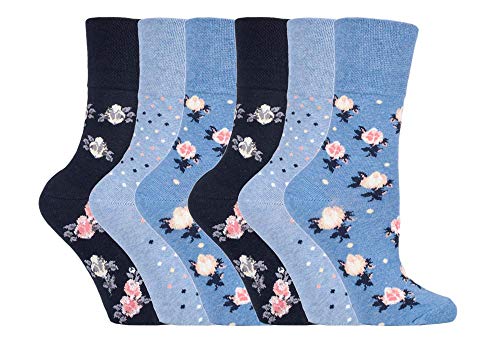6 paires de chaussettes en coton SockShop Gentle Grip pour femmes avec un haut en nid d'abeille pour plus de confort EUR 37-42, UK 4-8