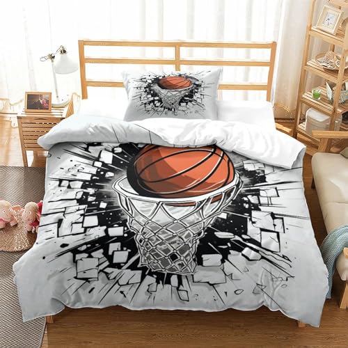 Housse de couette basket-ball en microfibre premium, parure de lit 3D artistique avec zip