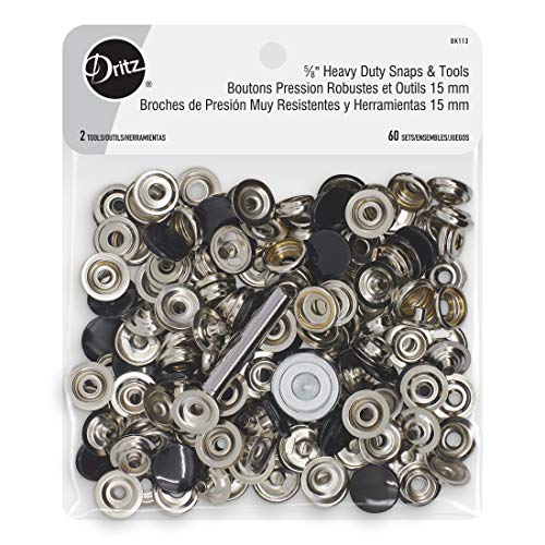 Dritz Heavy Duty Snaps & Tool Kit, 5/8″ Black Post & Stud Fasteners – 60 Sets with Hand Tools for Sewing, Jackets, Coats, Bags & DIY Crafts