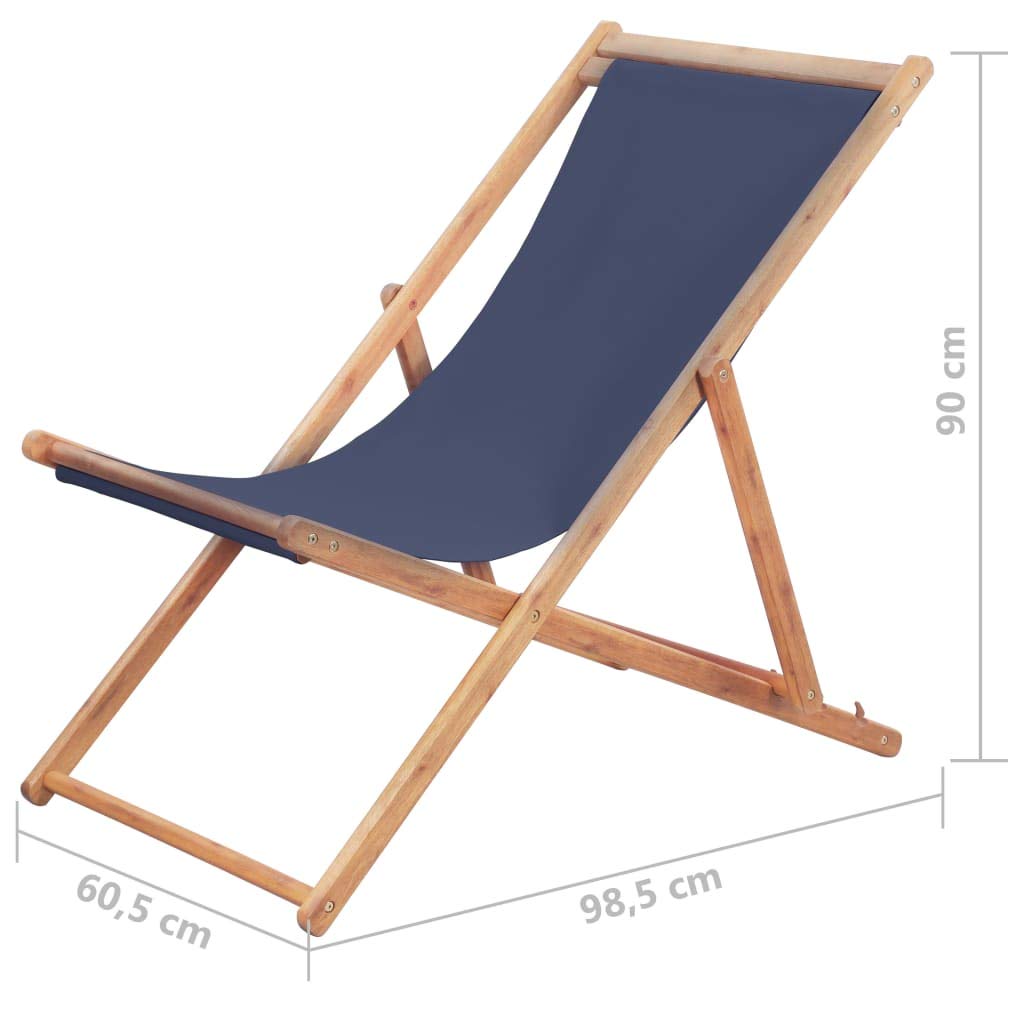 vidaXL Silla Plegable de Tela y Estructura de Madera Azul