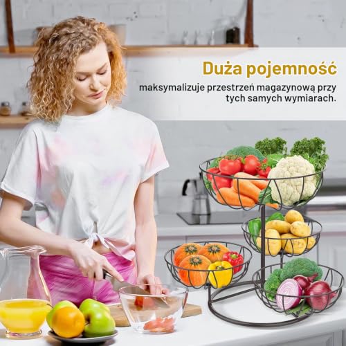 Bomclap Kosz na owoce, etażerka z 4 poziomami, metalowa miska na owoce do blatu roboczego, zdejmowany kosz na owoce, 4-poziomowy, do przechowywania chleba, przekąsek, warzyw (brązowy)