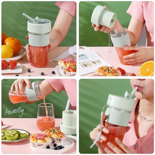GHIBFBT Tragbarer Mixer für Smoothie Maker, 350ml Smoothie Maker to go Typ-C Tragbarer Persönlicher Mixer BPA-Free, Mini-Mixer mit 6 Klingen für Saft Babynahrung Reisen (Rosa)