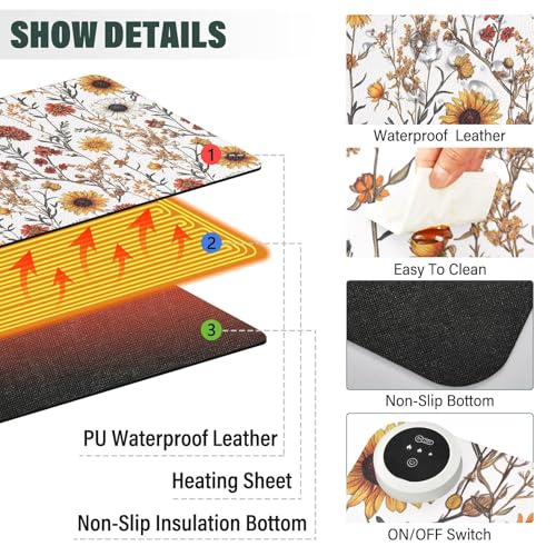 Tapis de souris chauffant blanc en polyuréthane avec finitions florales raffinées
