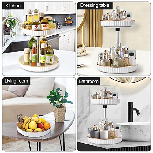 Ceuku Lazy Susan Organizer 2 Tier Turntable Organizer Height Adjustable Rotating Spice Rack For Cabinet, Pantry, Kitchen, Cosmetic Table Non-Skid 12In White #TOP6