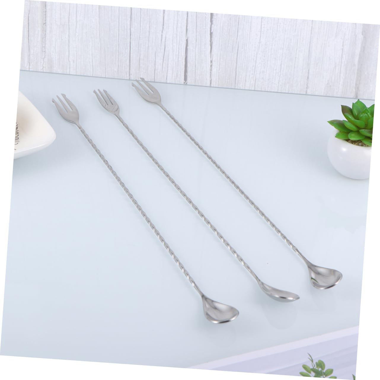 TOPBATHY 9 Piezas cuchara de acero inoxidable cucharas mezcladoras de mango largo cuchara de coctel de bar Silver