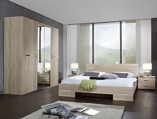 Germanica™ BAVARI Bedroom Furniture Set with 4 Door Wardrobe, King-Size Bed & 2x Bedside Cabinets in LIGHT OAK Colour [Includes Full Assembly Service] MADE IN GERMANY