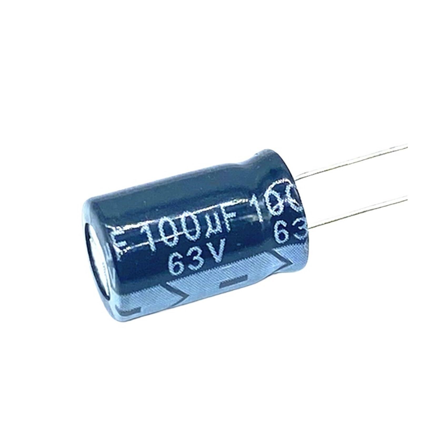 Condensador 63V 100uF de dimensiones reducidas 8x12mm para montaje en espacios estrechos