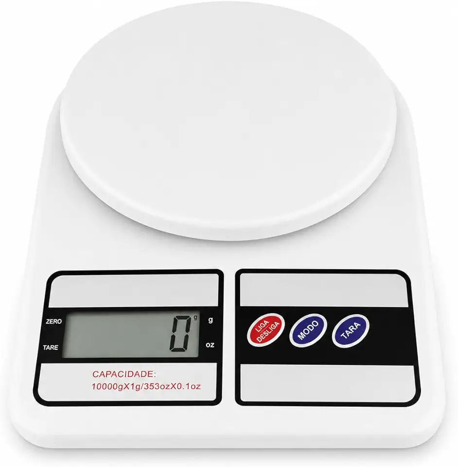 Balança Digital de Cozinha Alta Precisão até 10kg com Display LCD | Balança Eletrônica para Dieta, Fitness, Confeitaria e Nutrição | Função Tara e Medição em Gramas