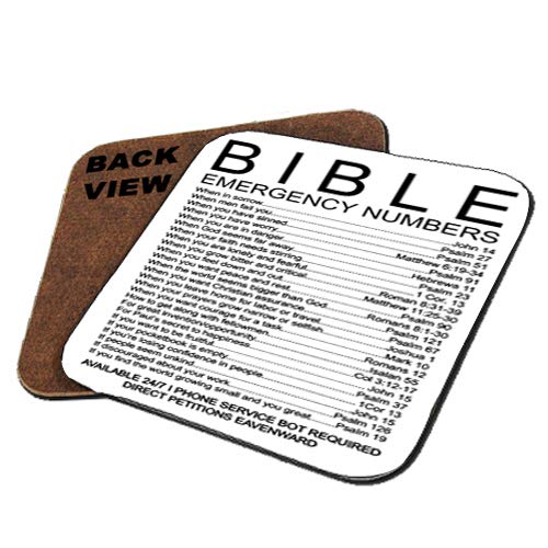Bible Emergency Numbers Gifts for Women-Men Christian Gift Funny Drinks Square Coaster.