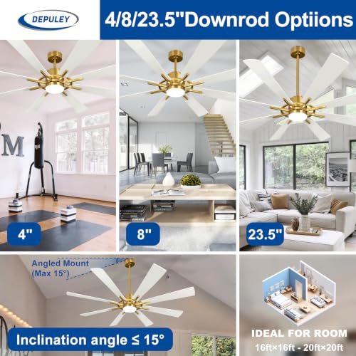 Image of Depuley 72-Inch Ceiling Fan with Light: Modern 8-Blade White and Gold Indoor Outdoor Fans with Remote App Control Dimmable Light - Ultra Quiet DC Motor Reversible 6 Speed Timer