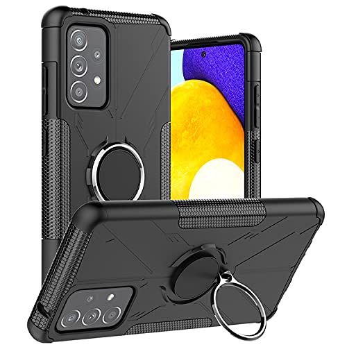 AZHEPU Case for Samsung Galaxy A52 5G & 4G,360 Degree Rotating Magnetic Car Mount Metal Ring Holder Kickstand,Armor Rugged Shockproof Protective Phone Cover Case for Galaxy A52 5G - Black
