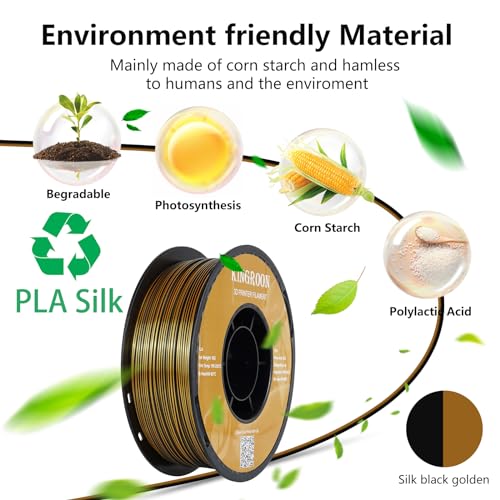 Image of Kingroon PLA Filament, Multicolor Silk PLA Filament, Dual Color 3D Printer Filament, 1.75 mm, Dimensional Accuracy + /- 0.03 mm, 1kg Spool(2.2lbs), Black Gold