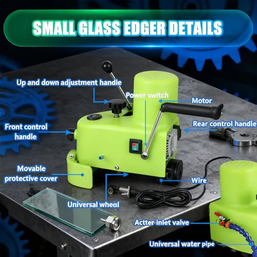 Pulidora portátil de Bordes de Vidrio de 800 W con Rueda de Diamante y Disco de Pulido, Velocidad de 1 a 3 m/min para Bordes biselados Rectos y Redondos de Vidrio