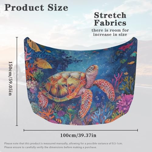 Image of Turtle Pattern Car Hood Cover Easy to Install Car Hood Cover Protector Elastic Fabrics Can be Washed Stretch Polyester Fabric Cover Personalized Suitable for Cars