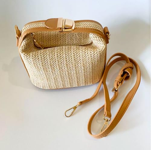 Women's Small Straw Woven Crossbody Bag Beach Chic Handbag Bucket Clutch Cute Vacation Shoulder Purse3