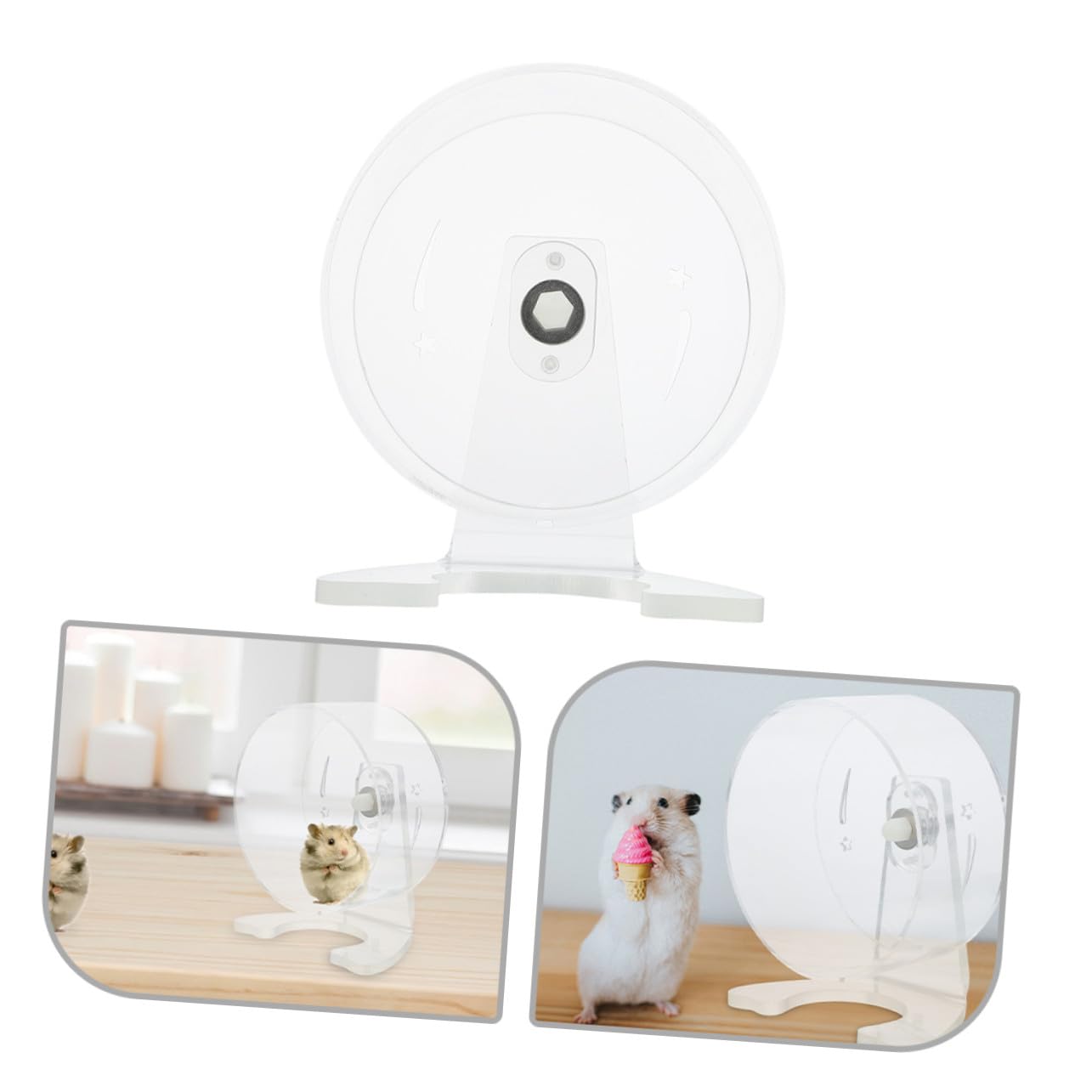 Rueda para Hámster con Soporte Transparente Silenciosa para Ejercicio de Jerbos y Pequeños Roedores Resistente Fácil de Instalar