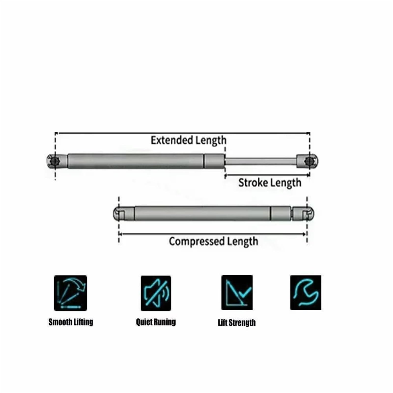 Verin Arriere 2 Pièces 500N 300-600mm Support De Levage Universel Capot Avant Coffre Arrière Hayon Botte Amortisseur Barre Ressort À Gaz Ressort Coffre(600mm)