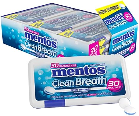 Mentos Clean Breath Hard Mints Sugar-Free Candy, Peppermint, (Pack of 12)