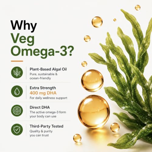 Image of NaturePath Vegetarian Omega 3 | 1000mg Premium Algal Oil | 400mg DHA | Plant-Based Omega-3 Supplement | Supports Heart, Brain & Skin Health | 3rd Party Lab Tested | 50 Veg Capsules