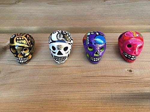 Artesano Four Miniature Hand-Painted Ceramic Sugar Skulls, Four Count, Assorted #TOP4