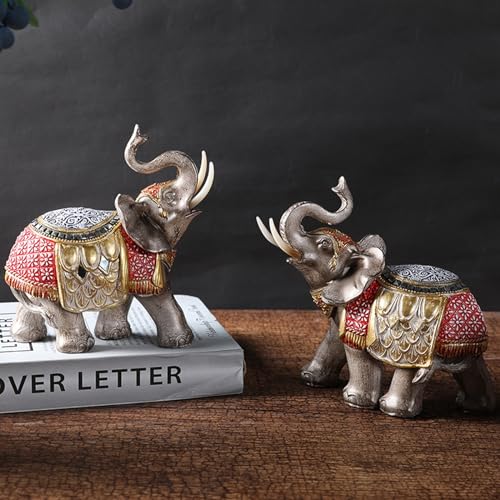 Juego de figuras de elefante de riqueza de Feng Shui, estatuas de resina para decoración del hogar, modernas esculturas de elefante negro y dorado, par de decoración de la suerte para prosperidad y