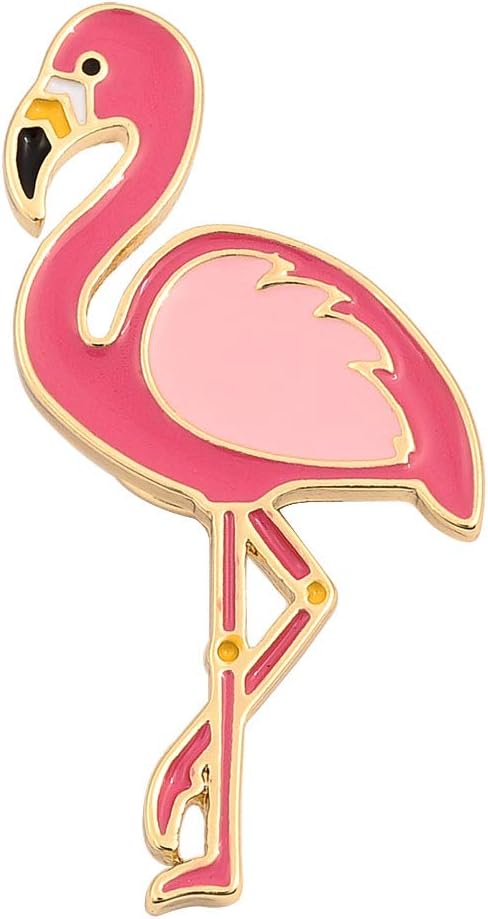 SENFAI10K Gold Color Cute Enamel Flamingo Pin and Brooch