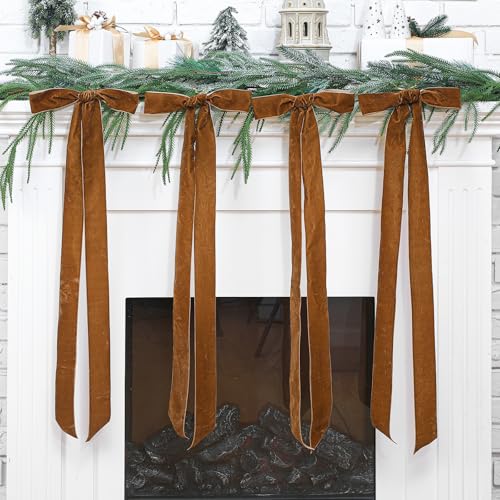 Lazos grandes de terciopelo preatados con alambre para adornar el árbol de Navidad borgoña 8