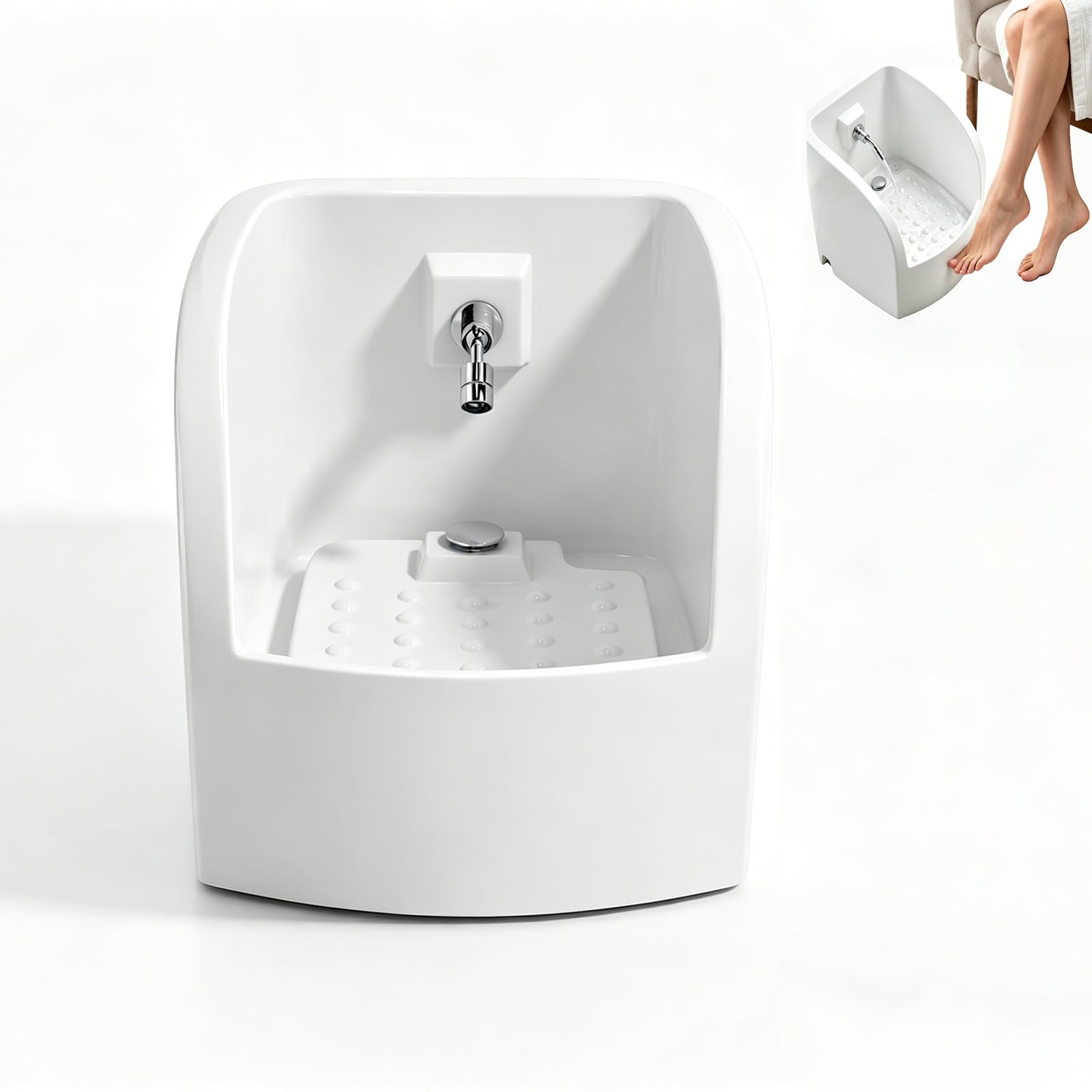Keramik-Fußbadewanne Zum Einweichen Der Füße, Robuste Pediküre-Waschbeckenstation Aus Porzellan Mit Massagepunkten Und Drainagesystem, Ideal Für Badezimmer, Balkon Oder Badewanne Im Freien