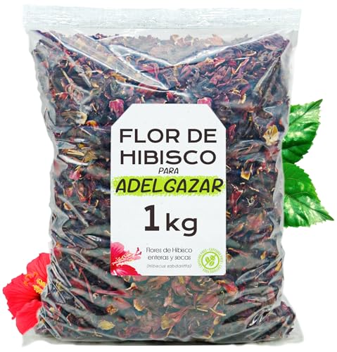 Flor de Jamaica para Adelgazar 1kg - Te de Hibisco para Reducir Hinchazon de Barriga - Infusion Antioxidante y Natural para Bajar de Peso - Te Frio Detox para Aliviar Inflamacion