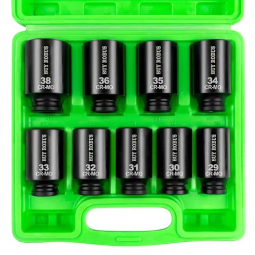 BUYROBUS 1/2 Drive Impact Socket Set 9-Piece Metric Deep Axle Nut Sockets 6-Point Cr-Mo 29mm 30mm 31mm 32mm 33mm 34mm 35mm 36mm 38mm