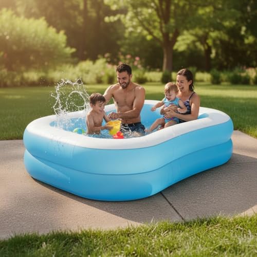 Image of TrustBasket 7.5ft Large Inflatable Swimming Pool for Adults & Kids | Rectangular Family Pool | 7P Free PVC | Blow Up Bathtub | Outdoor Garden Summer Use
