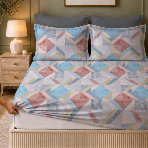 Image of LANE LINEN Symphony 100% Cotton 144TC King Bedsheet Set, 3 Piece, Printed