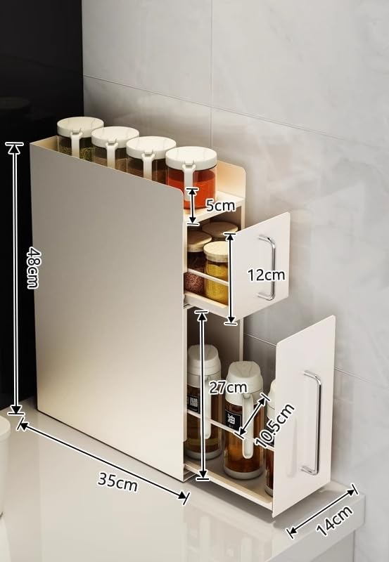 Amazon｜キッチン調味料ラック 引き出し式収納 隠せる タワー二段式