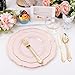 Liacere 350PCS Pink Plates Disposable-PinK Plates 50guest Baroque Plastic Dinnerware include 100Plates, 50Pack Pre Rolled Napkins with Silverware 50Cups Perfect for Valentine's Day＆Galentines Day