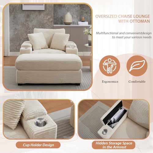 Sillón Plegable Beige Corduroy miniatura 5