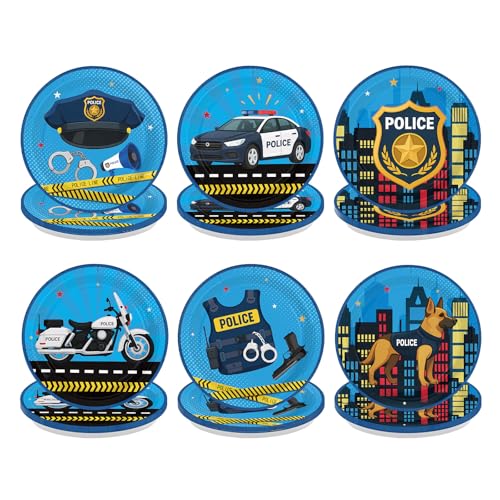 Image of 60Pcs Police Birthday Plates 7 inch Police Officer Car Heavy Duty Paper Plates