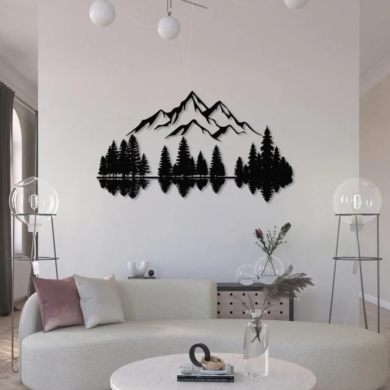 Decoración De Pared De Metal Montaña Y Bosque - 4 Piezas, 40x30 Cm, Para Salón, Dormitorio U Oficina