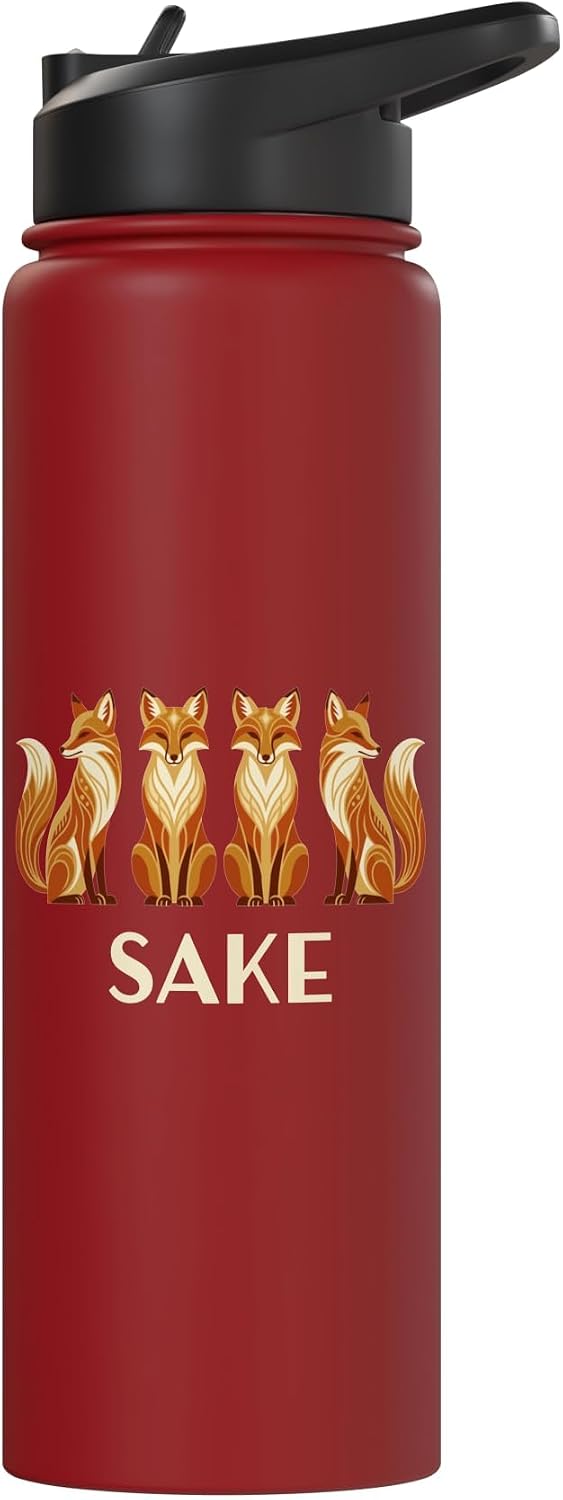 4 Fox Sake Four Foxes Funny Cute Sitting Fox Row Sake Stainless Steel Insulated Water Bottle image 3