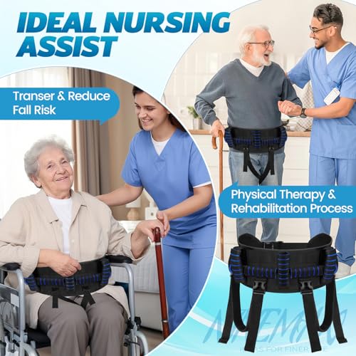 NINEMAX Gait Belt for Seniors, Gait Belt with Handles for Elderly, Medical Nursing Lift Gate Belts for Physical Therapy and Patients Walking Safety with Leg Strap and Quick Release Buckle (Blue) — view 4