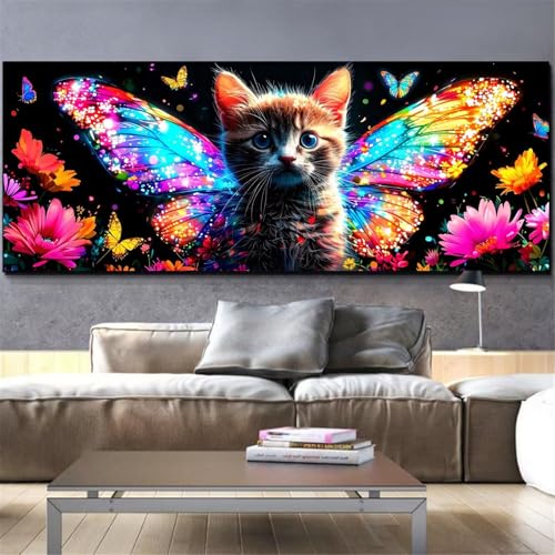 Diamond Painting Chat et Papillon 50x100cm | Kit Complet Broderie Diamant Strass