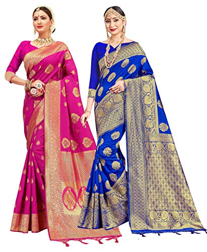 Elina fashion Pack of Two Sarees for Women Banarasi Art Silk Indian Ethnic Sari