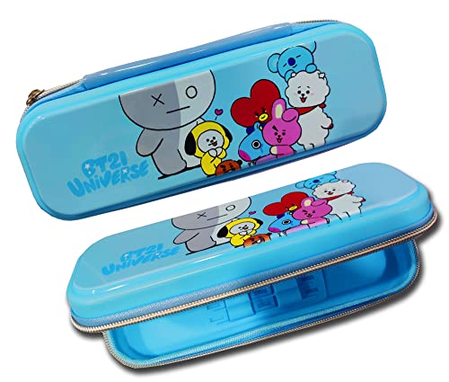 Image of Neel Pencil Pouch for School Stationery Pencil Case Geometry Box for Kids for School BT-21 Pencil Box Silicone Geometry Box for Kids Pencil Pouch BTS Return Gift for Girls Large Capacity 1ps (Blue)